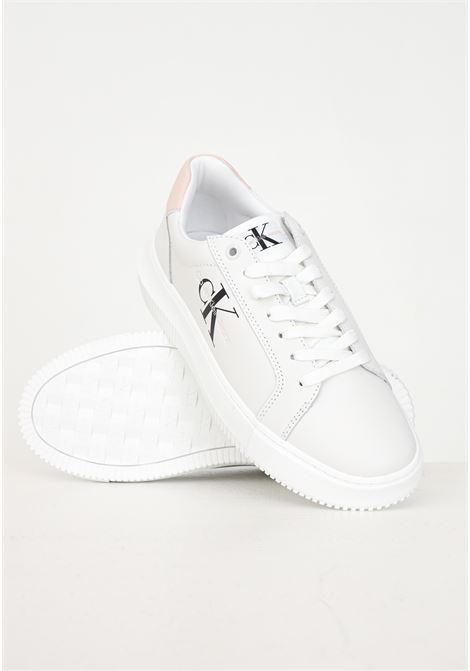 White women's sneakers with pink details and logo CALVIN KLEIN JEANS | YW0YW008230LA0LA